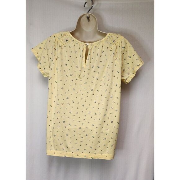 LOFT Garden Floral Yellow Mixed Media Short Sleeve Blouse XS - Picture 5 of 6